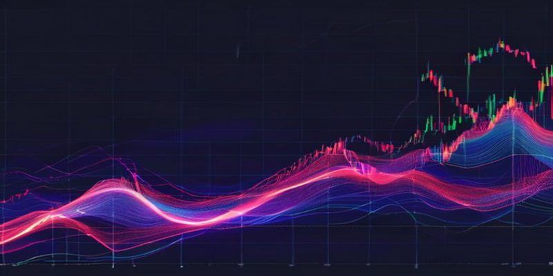 Moving average ribbon on a BTCUSD chart with 10, 20, 30, 50, 100, and 200 period EMAs, showing expansion and contraction phases